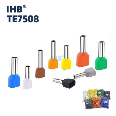 China High Quality Copper Tube Insulated Ferrules Terminal TE Series Insulated Twin Cord End Terminals TE7508 Twin Shoelace Ferrules TE7508 for sale