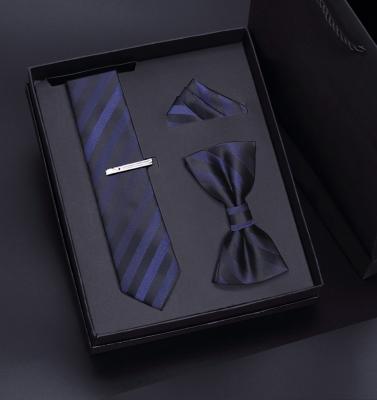 China Custom Fashion High Quality Mens Red Necktie Tie Gift Set Hanky With Bowtie Clip Set for sale