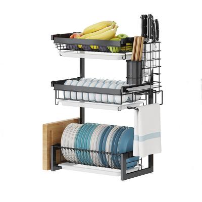 China New Amazon Viable Best-Selling Kitchen Accessories 2/3 Tier Stainless Steel Plate Dish Drying Rack Storage Rack Rack With Bowl Tra for sale