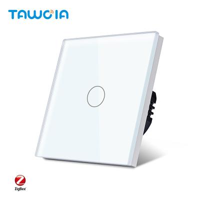 China TAWOIA Tuya ZigBee No Neutral Switch 86mm*86mm Band 1 Neutral Switch 1 Band Voice Control Light Switch ZigBee Smart Home White Glass Products for sale