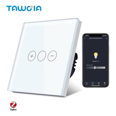 China Amazon Alexa Single Panel Widely Used Smart Wall Control Voice TAWOIA Tuya Adjustable Lamp Switch 86*86MM Dimmer With Zigbee for sale