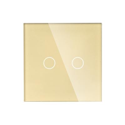 China TAWOIA 2 Band 2 Way Only Touch Switch Gold Color Tempered Glass Plate Smart Touch Switch No Neutral Line Live Single Terminal 86mm*86mm for sale