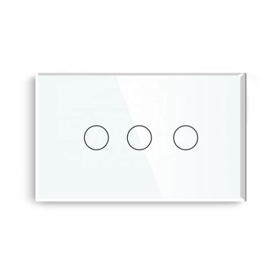 China TAWO 3 Strip Touch Wall Switch 2 Way Color 118mm*72mm White Normal Type Tempered Glass Panel TWR-302-WT for sale