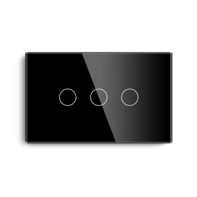 China TAWO 3 Strip 1 Way Black Without Neutral Line Touch Wall Switch General Purpose 118mm*72mm Tempered Glass Panel 118mm*72mm for sale