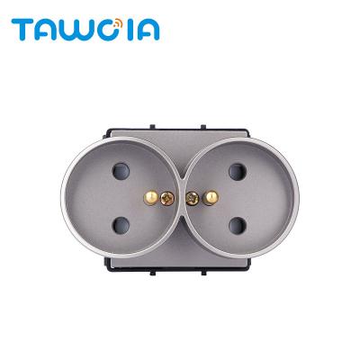 China TAWOIA Gray Color 16A Electric Power Outlet Outlet Double Pane E Socket Outlet Safe EU Socket EU Plug Residential / Multipurpose French Type PC Fire Retardant for sale