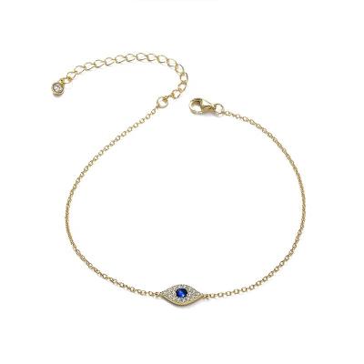 China Vintage Pulsera Para Mujeres S925 Sterling Silver Blue Eye with Zircons around devil's eye charm Milgrain link chain anklet for female for sale