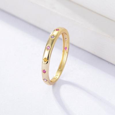 China Custom Classic Lead Free Nickel Free 925 Sterling Silver Rings Stackable Band Anillos De Mujer Colorful Starburst Zircon For Female for sale