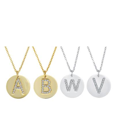 China CLASSIC Simple Round Coin 925 Sterling Silver English Alphabet Necklace Micro-encrusted Zircon Necklace Pendant for sale