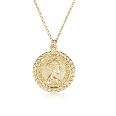 China S925 Sterling Silver Necklace Female Gold Retro Round Coin Pendant Portrait Embossed Clavicle Chain CLASSIC for sale