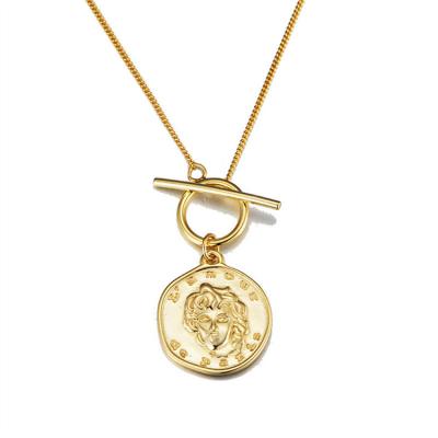 China CLASSIC S925 Sterling Silver Coin Portrait Necklace Retro Gold Coins Embossed Wild Pendant INS Necklace for sale