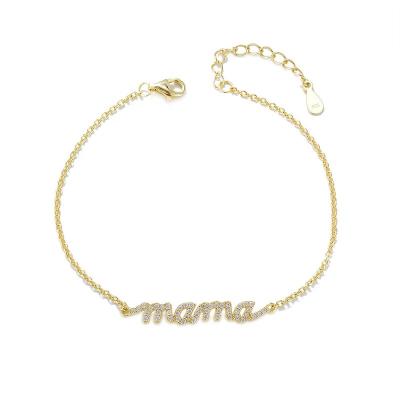 China FASHIONABLE Custom Personalized Letter Font Pour Femme Mama Zircon Name Charm Gold Plated Bracelet 2022 Jewelry 925 Sterling Silver For Mom for sale