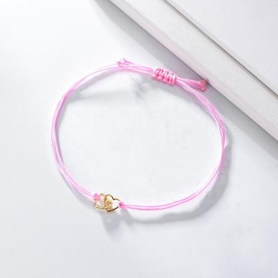 China Nickel Free Lead Free Minimalist Heartwoven Hand Woven Strap Double Pour Femme Plain Gold Love Color S925 Sterling Silver Rope Bracelets For Kids for sale