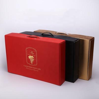 China Recycled Materials Customized Logo Cardboard Wine Packing Box 6 Bottles Red Wine Box Hot Stamping Corrugated Gift Box for sale