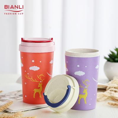 China Sustainable Private Label Double Wall Wheat Straw Coffee Mug Coffee Mug Eco Friendly Travel With Lid for sale