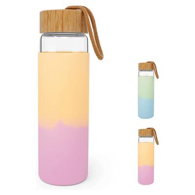 China Viable Custom Made Double Wall Borosilicate Sublimation Bottle Drinking Glass Colorful Motivational Cute Glass Water Bottle for sale