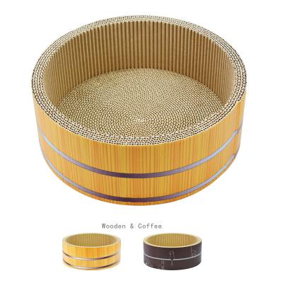 China Viable Accessories Icle-Cats Paws Scratching Scratcher Cat Boarding Bed Houses Cardboard Round Cat Paper Scratcher Box-IC-0055 for sale