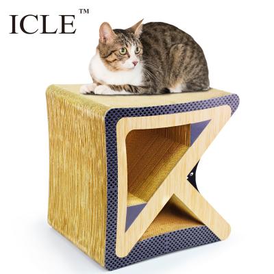 China Eco-Friendly Cat Scratcher Lounge Bed-IC-0025-Beige Triangle 3D Corrugated Cardboard Eco-Friendly-New Design Viable Large for sale