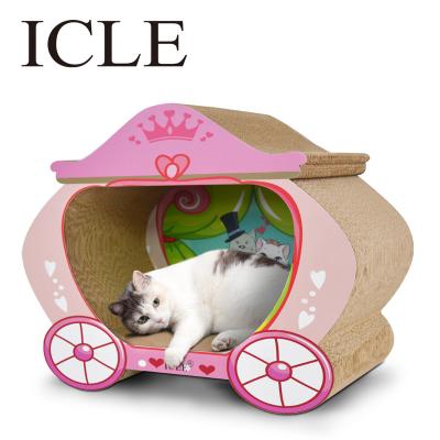 China icle-IC-1028-pink New Eco-Friendly 3D-Shaped Stand Sustainable Design Recycle Cardboard Cat Paws Scratcher Corrugated Paper House for sale