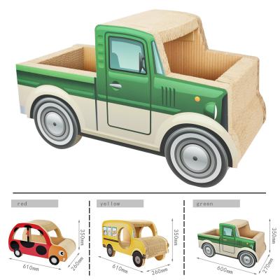 China Sustainable icLe-Cat Products Craft Car Shaped Room House Boxes-IC-0040 Yellow Bus Corrugated Cardboard Paper Cardboard Gatos Scratcher for sale