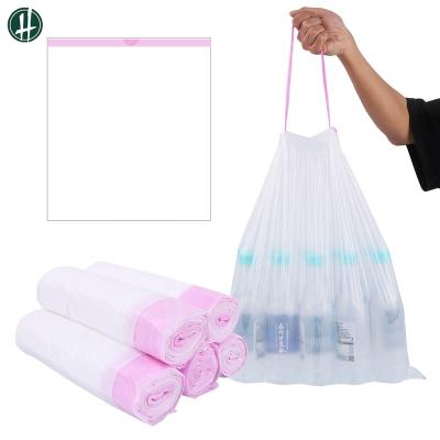 China New Disposable Basics Universal Custom Form Thick Plastic Garbage Trash Large Bin Bags With Drawstring Tie Strip Small 45x50 for sale