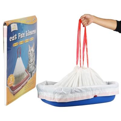 China Custom Biodegradable Heavy Duty Drawstring Viable Cat Pan Liner Cat Litter Bag for sale