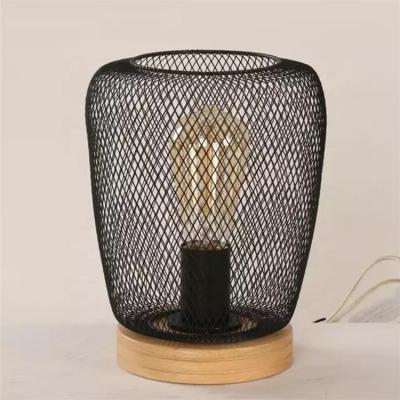 China Custom E26 E27 Light Iron Lampshade Light Bulb Wooden Base Black Base Bedside Lamp Desk Table Lamps for sale