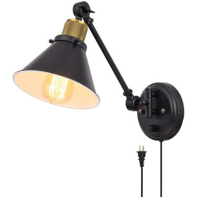 China Easy Assembly Industrial Vintage Black Wall Lamp Swing Arm Adjustable Light Edison Sconce Lighting Fixture for sale