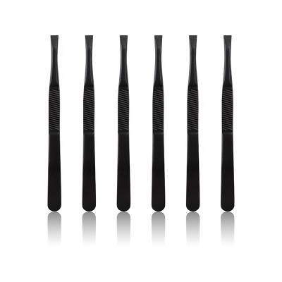 China High Quality Customized Anti-static Black Slant Eyebrow Eyelash Tweezers Stainless Steel Beauty Care Cosmetics Tools for sale