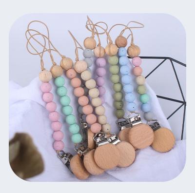 China Wooden Soft Toy Amazon Baby Pacifier Clip Chain Soother Silicone Beads Newborn Pacifier Chain for sale