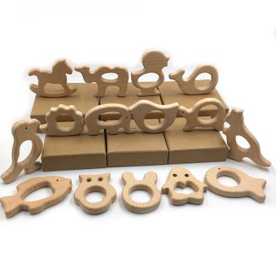 China Soft Toy DIY Baby Teether Toys Set 15pcs Organic Natural Beech Wooden Toy Handmade Baby Wooden Animals Teether Make Baby Smart Ability for sale