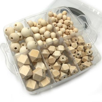 China Soft Toy Care Jewelry Combination Package DIY Mixing Geometry Natural Round Hexagon Beads Wooden Baby Teether Toys Set for sale