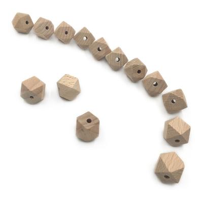 China Eco-friendly 10mm Natural Unfinished Beech Wood Geometric Beads Shapes Hexagon Wooden Beads for sale