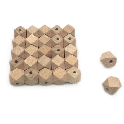 China Eco-friendly 12mm Natural Unfinished Beech Wood Geometric Beads Shapes Hexagon Wooden Beads for sale