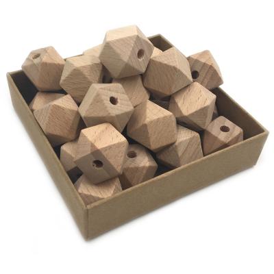 China Eco-friendly 14mm Natural Unfinished Beech Wood Geometric Beads Shapes Hexagon Wooden Beads for sale