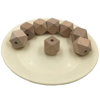 China Eco-friendly 16mm Natural Unfinished Beech Wood Geometric Beads Shapes Hexagon Wooden Beads for sale