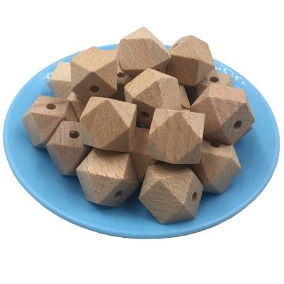 China Eco-friendly 18mm Natural Unfinished Beech Wood Geometric Beads Shapes Hexagon Wooden Beads for sale