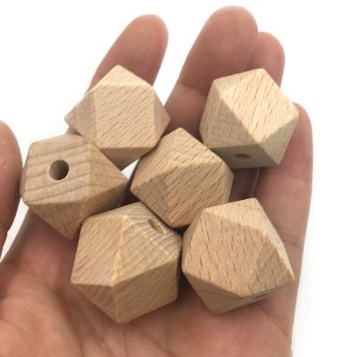 China Eco-friendly 20mm Natural Unfinished Beech Wood Geometric Beads Shapes Hexagon Wooden Beads for sale