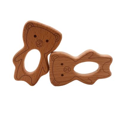 China Eco-friendly Natural Wooden Bear Teether Baby Grasping Toys For Jewelry Making Beech Panda Wooden Teether for sale