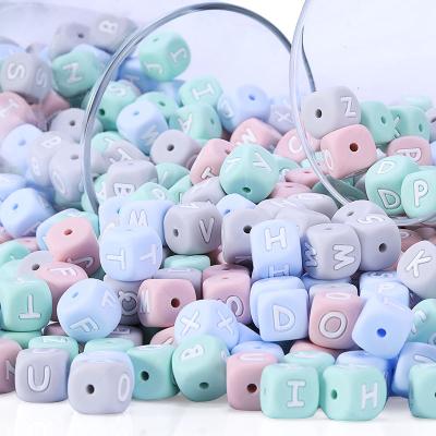 China Custom BPA Teething Beads Custom BPA Free English Alphabet Letter 12mm Chewable Beads For Baby Pacifier Toy Alphabet Beads for sale