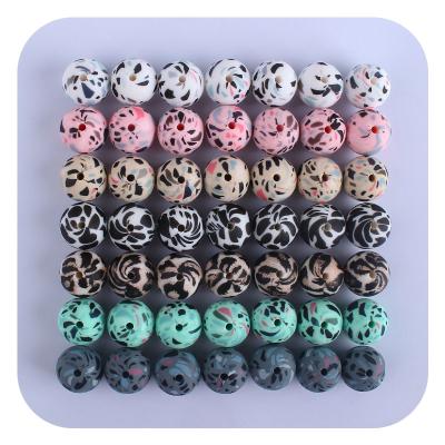 China Baby Chewable Beads Wholesale Silicone Beads Leopard 12mm Baby Teether Round Shape Colorful Teether Beads DIY Jewelry BPA Free for sale