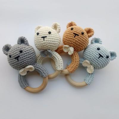 China Soft Teething Ring Baby Teether Sensory Toys Wooden Toy Hot Sale Crochet Bear for sale