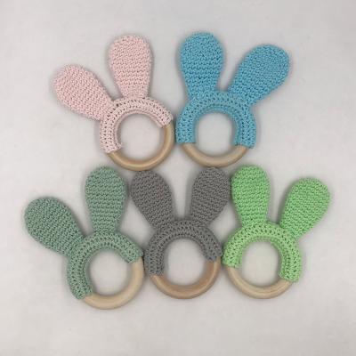 China Soft Teething Ring Baby Teether Sensory Toys Wooden Ear Toy Hot Sale Crochet Bunny for sale