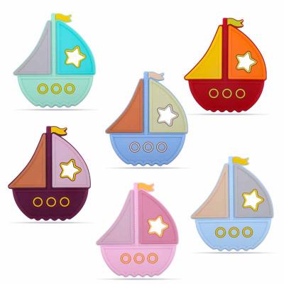 China Baby Beads Boat Shape Silicone Chewable Baby Teething Teether Ring For Infant Teether Toy Wholesale BPA Free Silicone for sale