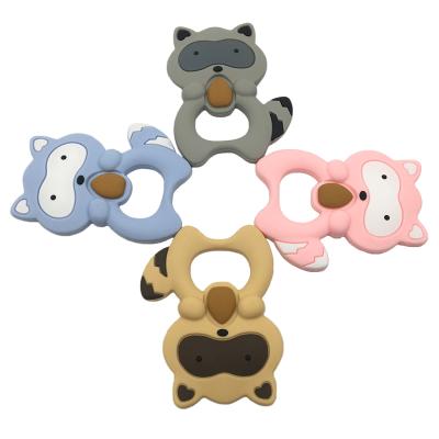 China Custom Animal Baby Chewable Beads Raccoon Bear Shape Silicone Food Grade BPA Free Safe Soft Pendant Baby Teether for sale