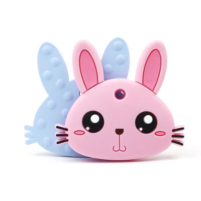 China Baby Shape Chewable Exclusive Necklace Rabbit Silicone Design Baby Beads Pendant Bunny Silicone Teether for sale