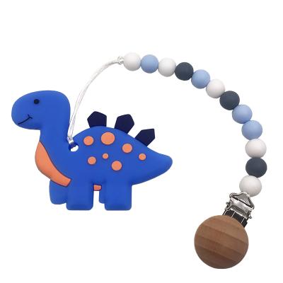 China Toy Custom Pacifier Chain Teething Pain Relief Silicone Dinosaur Soft Holder and Pacifier Clip for Trendy Boy or Girl for sale