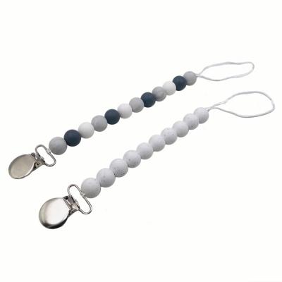 China Toy New Design DIY Soft Wooden Bead Knitted Bracelet Teether Baby Crochet Chewing Pacifier Chain Toy for sale