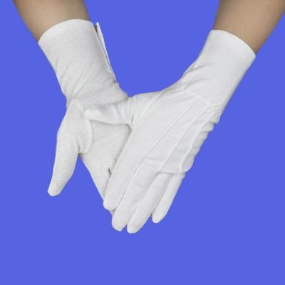 China Army Quality Long Cuff Palm Grip Fork Anti Slip Cotton Hand Gloves White Adjustable Strap Military Ceremonial Uniform Parade Parade White for sale