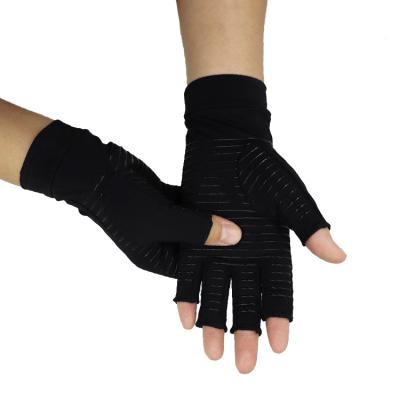 China Black Fingerless Copper Infused Fork Grip Rising Anti Rheumatoid Compression Hand Therapy Spandex Gloves Fit For Men Pain for sale