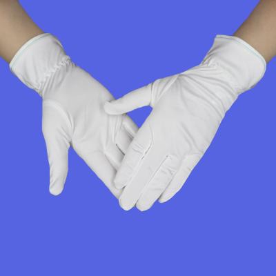 China Open Fork Side Premium Non Dusting White Jewelry Microfiber Cloth Hand Gloves For Women Jewelry Watches Handler Cleaning Polishing for sale